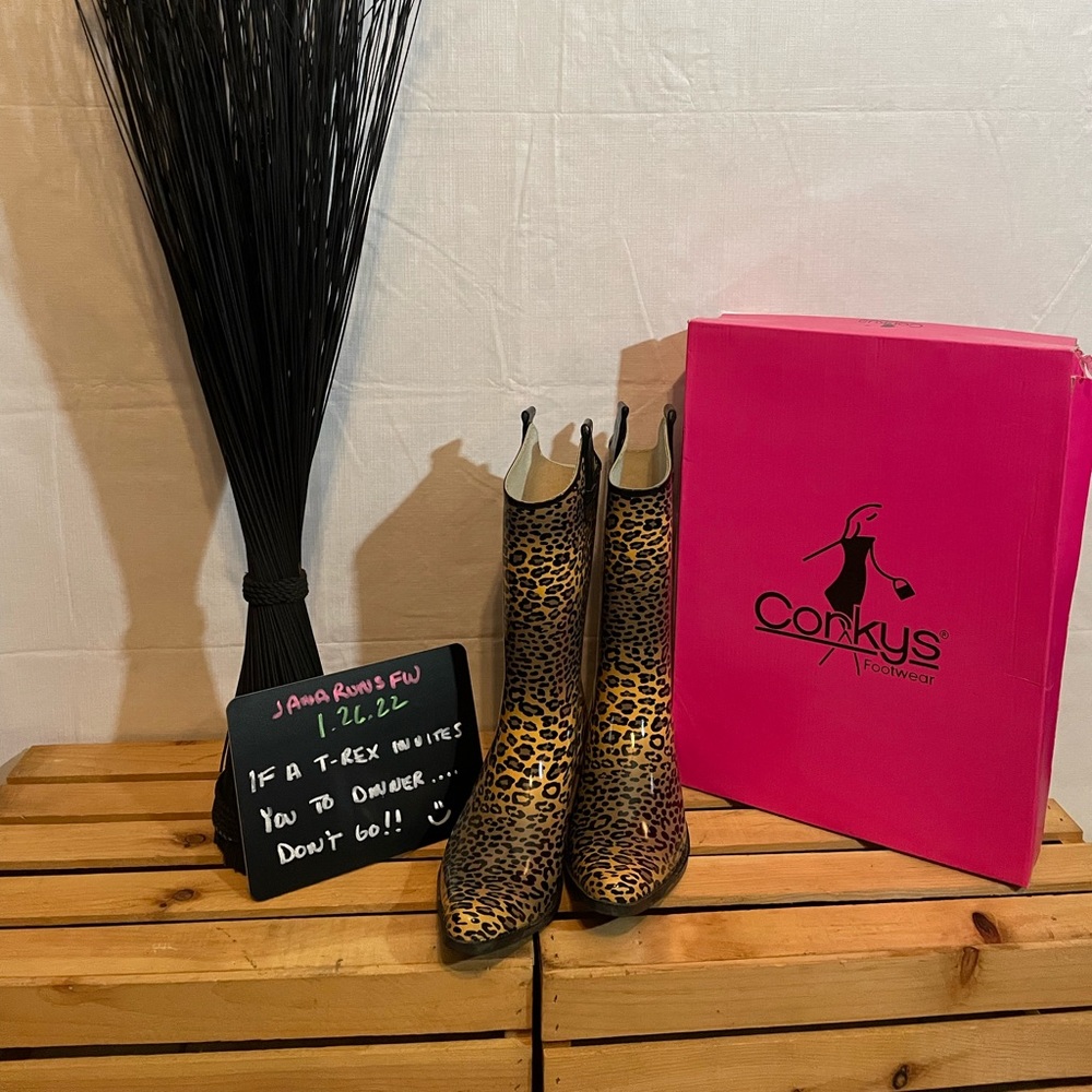 Corkys Leopard Print Rodeo Cowboy-style Rain Boots Sz 10